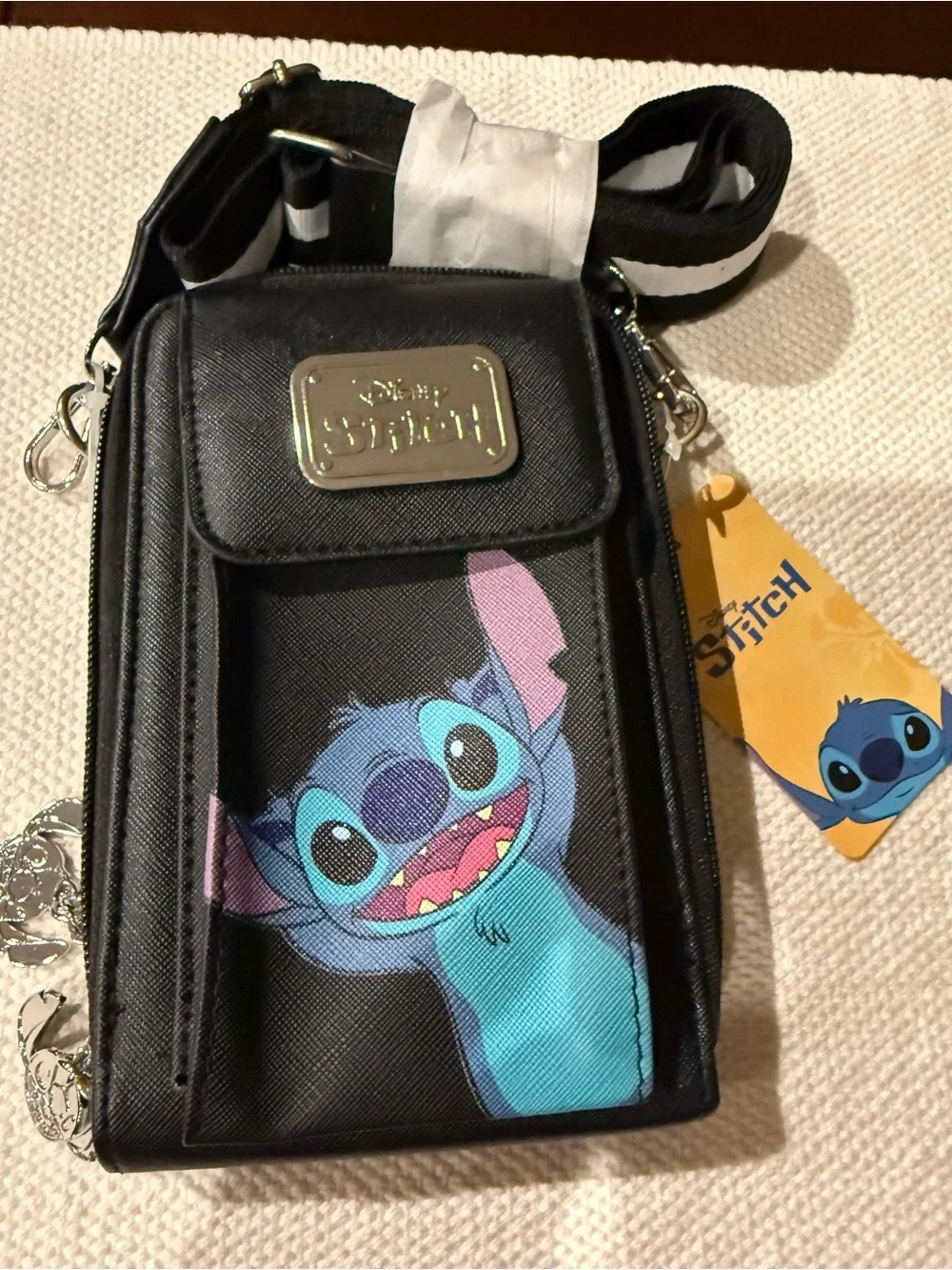Disney Black Crossbody Bag with Blue Stitch Graphic